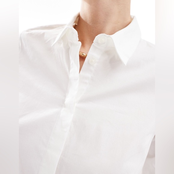 ASOS Design White Long Sleeve Fitted Collared Button Front Shirt - Picture 9 of 9